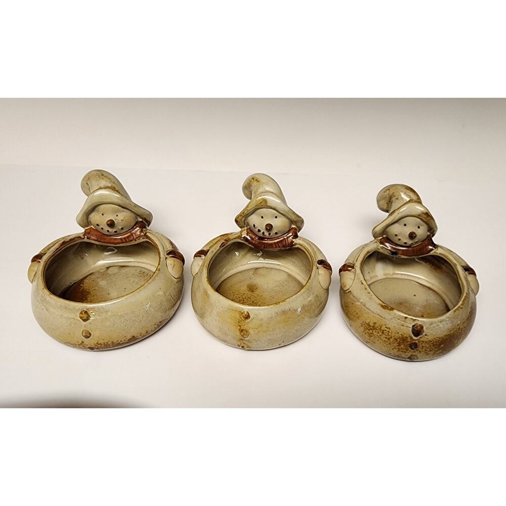 Primitive Home Collection Snowman Triple Server - 3 Salsa or Dip Bowls